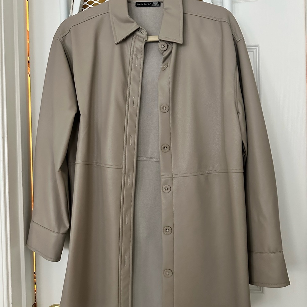 Women's Taupe Faux Leather Shacket/Jacket